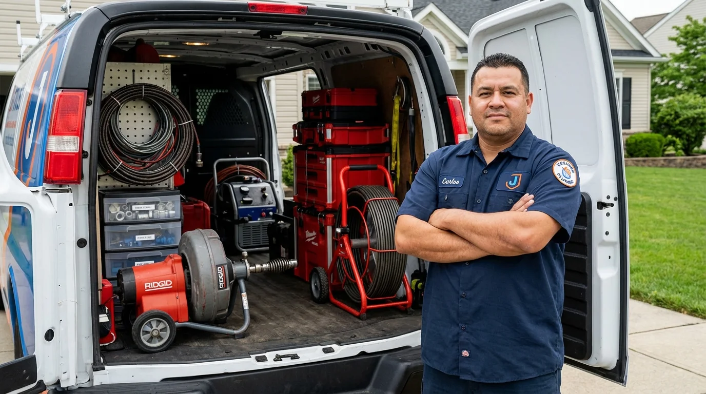 Professional drain cleaning equipment and Johns Plumbing LLC plumber in Nekoosa