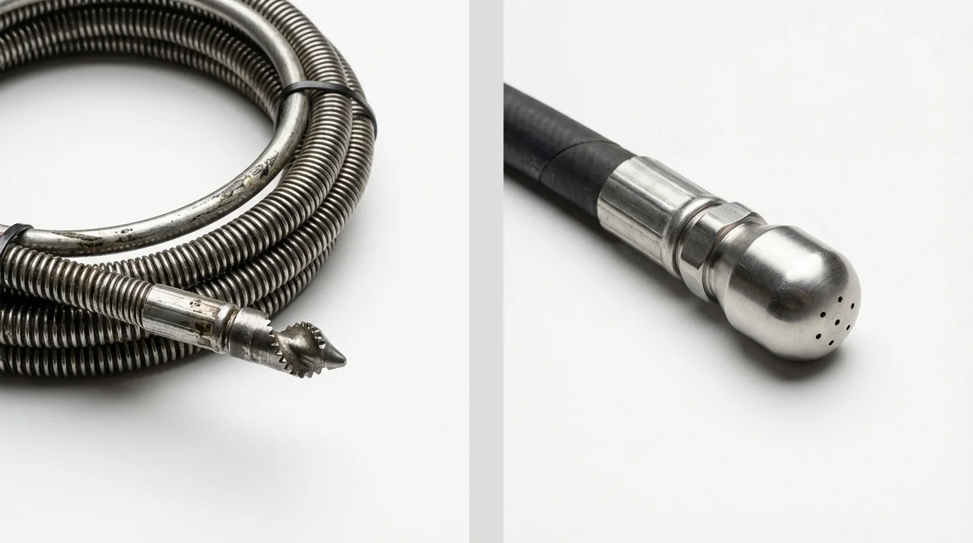Drain snake cable and hydro jetting nozzle used for drain cleaning in Nekoosa, WI