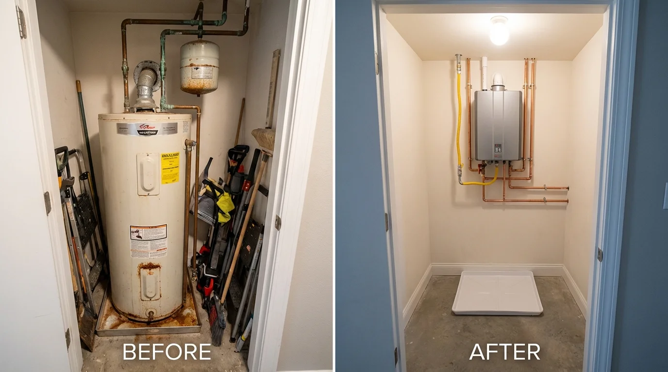 Tank water heater versus wall-mounted tankless unit comparison for Nekoosa, WI homeowners