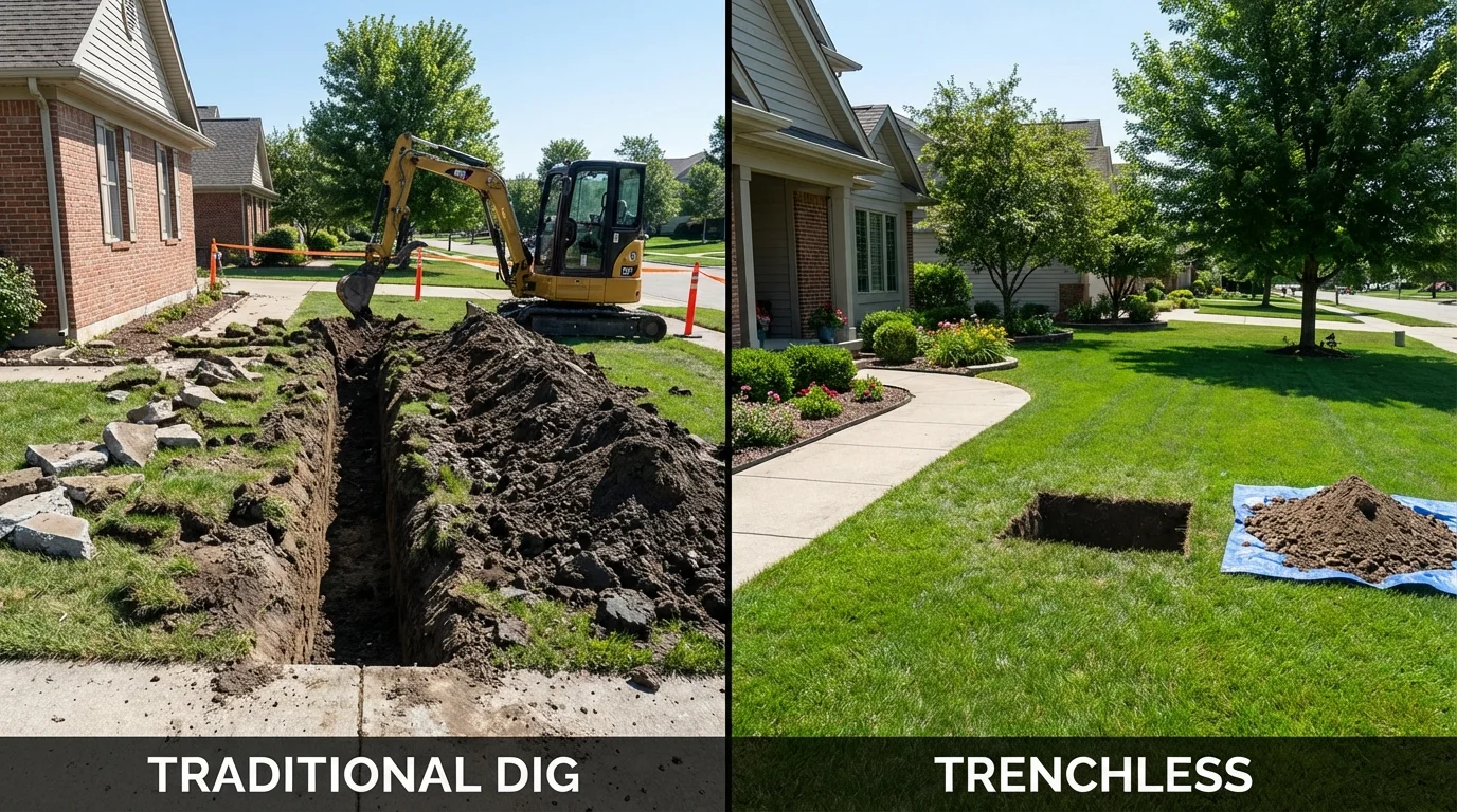 Trenchless sewer repair with minimal yard damage versus traditional excavation in Nekoosa, WI